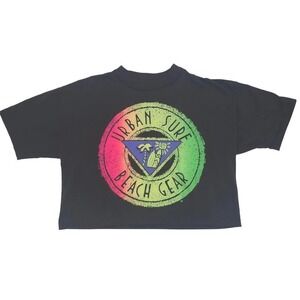 Vintage 90s Urban Surf Beach Gear Neon Graphic Crop Top Black Womens Medium